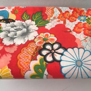 Vintage Wamsutta Kimono Asian Floral Twin Flat Sheet Great Finish MINT RETRO